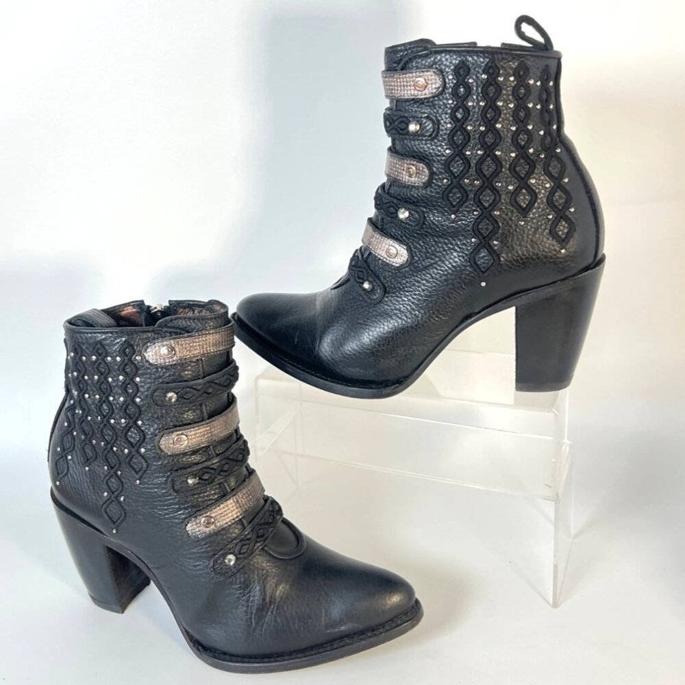 Cuadra Women Western Boots Black Leather Ankle Booties Size MEX25.5 US7.5